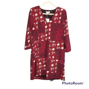 See U Soon red patchwork floral mini shift dress size S nwt